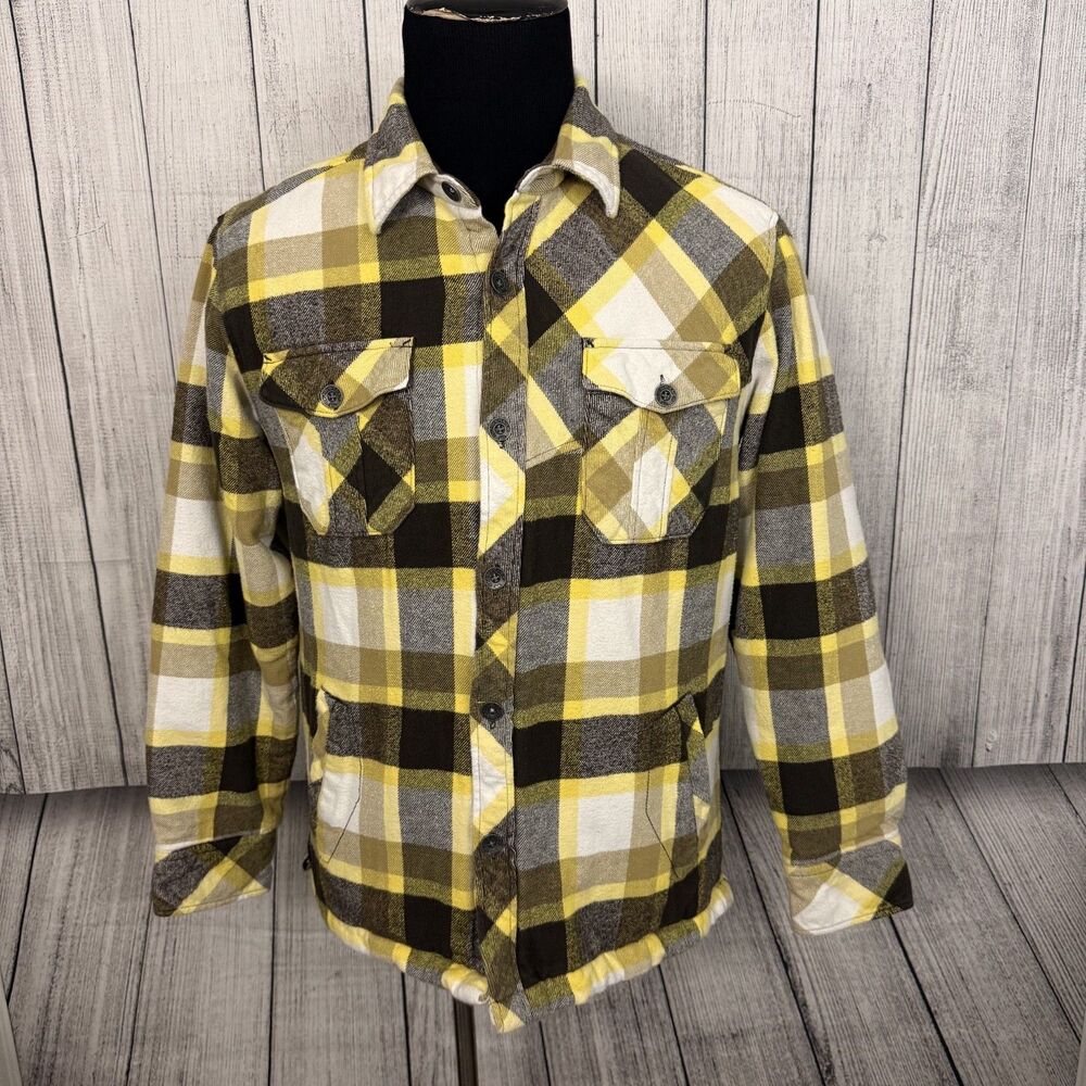 Quiksilver Men's Medium Yellow Check Button-Front Flannel Shirt Jacket Shacket